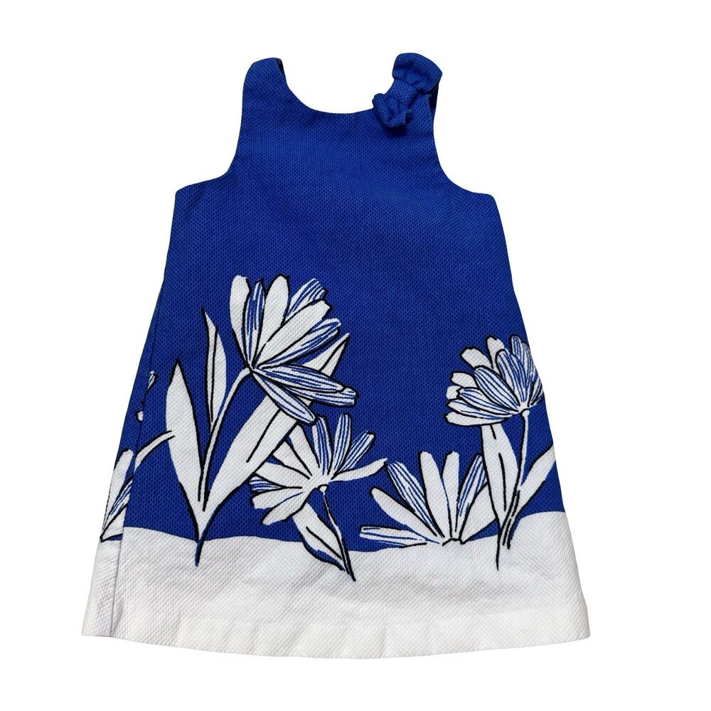 EUC Janie & Jack Girls 18-24 Months Blue SAFARI LODGE Dress Spring Royal Blue